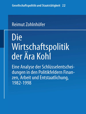 cover image of Die Wirtschaftspolitik der Ära Kohl